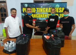 Heru Waluyo, Gotong Royong Bagikan 9.000 Masker, Hand santizer dan Disinfektan untuk Warga Sragen