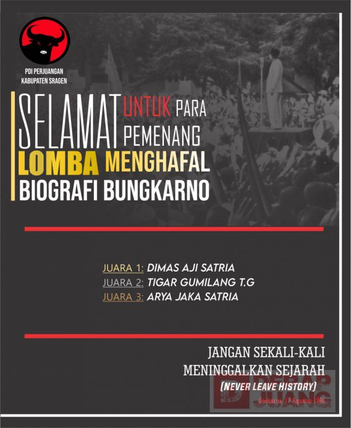 DPC PDI Perjuangan Sragen Umumkan Juara Lomba Menghafal Biografi Bung Karno
