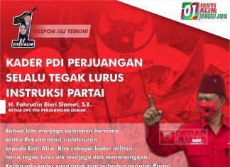 Slamet: Kader PDI Perjuangan Selalu Tegak Lurus Instruksi Partai
