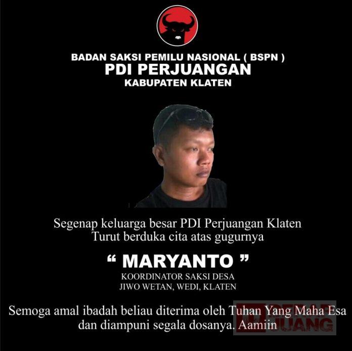 PDI Perjuangan Klaten Diselimuti Duka Mendalam