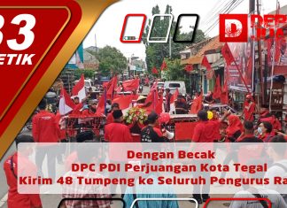 Dengan Becak, DPC PDI Perjuangan Kota Tegal Kirim 48 Tumpeng ke Seluruh Pengurus Ranting