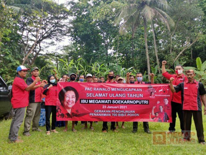 Kado HUT Ibu Megawati Soekarnoputri, PAC PDI Perjuangan Rawalo Gelar Aksi Tanam 700 Pohon
