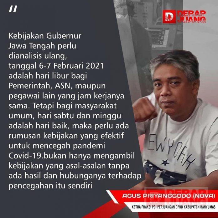 Mas Nova Minta Kaji Ulang Kebijakan Jateng Dirumah Saja