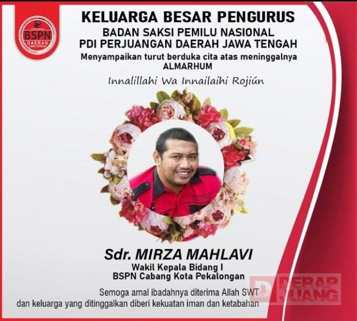 Mirza Mahlevi Tutup Usia, DPC PDI Perjuangan Kota Pekalongan Panjatkan Doa