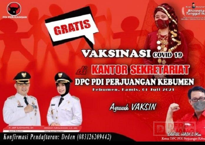 Hadapi Pandemi, DPC PDI Perjuangan Kebumen Siap Gelar Vaksinasi Gratis