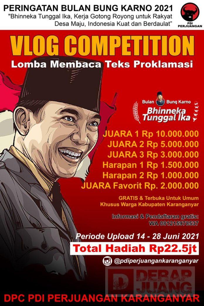 Semarakkan Bulan Bung Karno, PDI Perjuangan Karanganyar Selenggarakan Vlog Competition