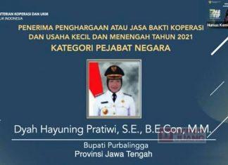 Bupati Tiwi Raih Penghargaan Bakti Koperasi dan UKM Tahun 2021
