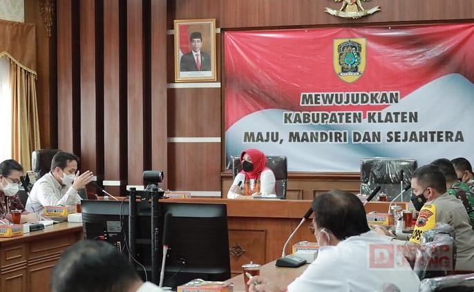 Ikuti Virtual Rakor Penanganan Covid-19, Sri Mulyani Ketersediaan Vaksin di Klaten Masih Terbatas