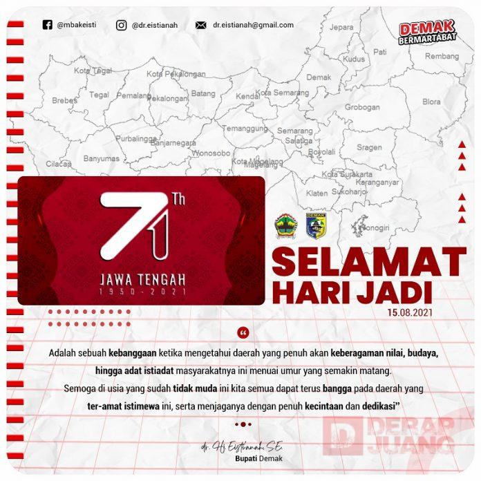Pesan Bupati Demak Sambut 71 Tahun Jawa Tengah