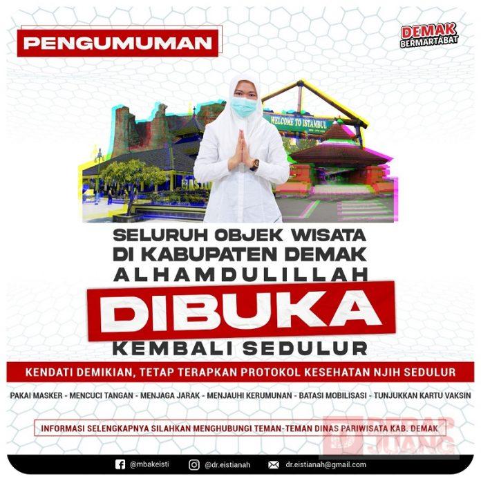 Menapak PPKM Level 2, Mbak Eisti Buka Destinasi Wisata di Demak