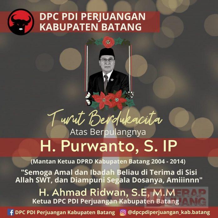 Mantan Ketua DPRD Meninggal, DPC PDI Perjuangan Batang Berduka