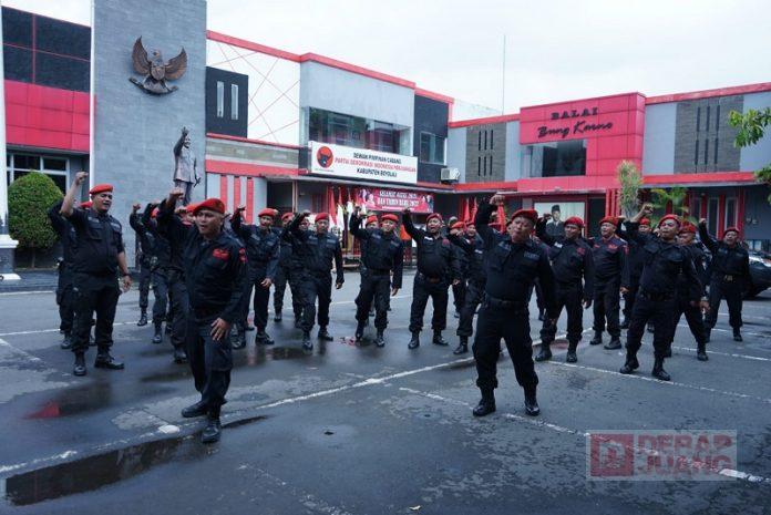 Semarakkan HUT Partai, Satgas Boyolali Gelar Latihan Yel-Yel