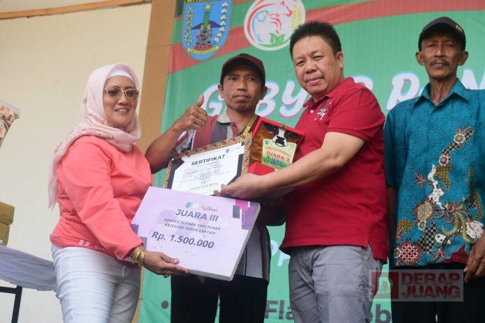 Dance memberikan hadiah kepada pemenang lomba Kontes Ternak Sapi Perah Kategori Induk Laktasi