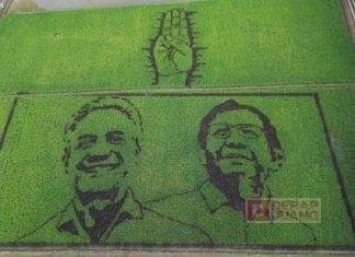 Ganjar Puji Kreatifitas Seniman yang Gambar Wajah Ganjar-Mahfud di Sawah