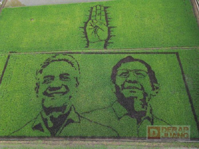 Ganjar Puji Kreatifitas Seniman yang Gambar Wajah Ganjar-Mahfud di Sawah