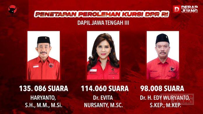 3 Kader PDI Perjuangan Melaju ke Senayan dari Dapil III Jateng PDI Perjuangan